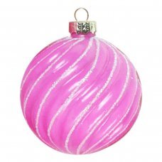 Χριστουγεννιάτικη Γυάλινη Ροζ Μπάλα, Ανάγλυφη με Κυρτές Ρίγες (8cm)